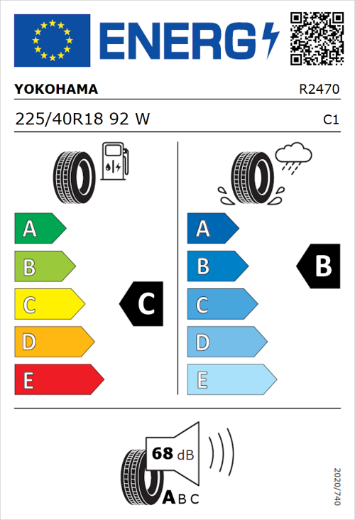 Tyre Label for Yokohama BluEarth-Es ES32 225/40R18 92W