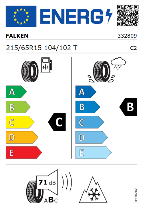 Tyre Label for Falken Euroall Season Van11 215/65R15 104/102T