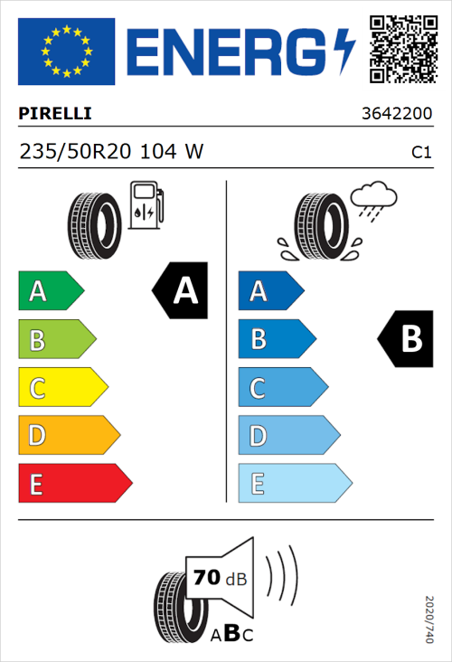 Tyre Label for Pirelli Scorpion Zero All Season (PNCS) 235/50R20 104W