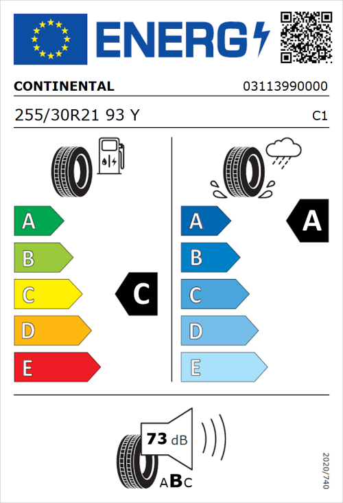 Tyre Label for Continental SportContact 7 255/30R21 93Y