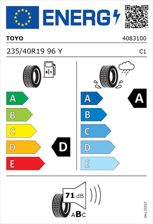 Tyre Label for Toyo Proxes Sport 2 235/40R19 96Y