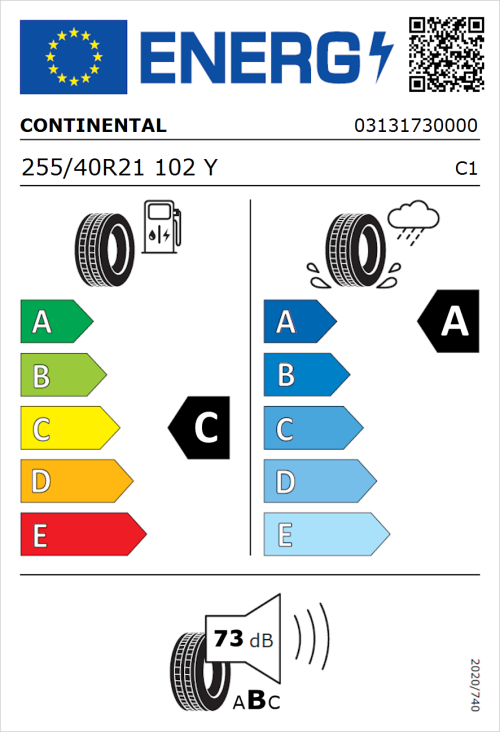 Tyre Label for Continental SportContact 7 255/40R21 102Y