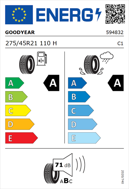 Tyre Label for Goodyear Eagle F1 Asymmetric 5 275/45R21 110H