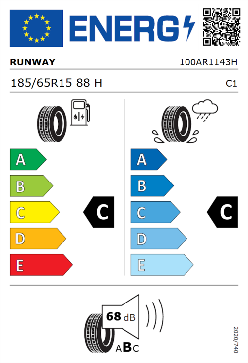 Tyre Label for Runway Enduro HP 185/65R15 88H