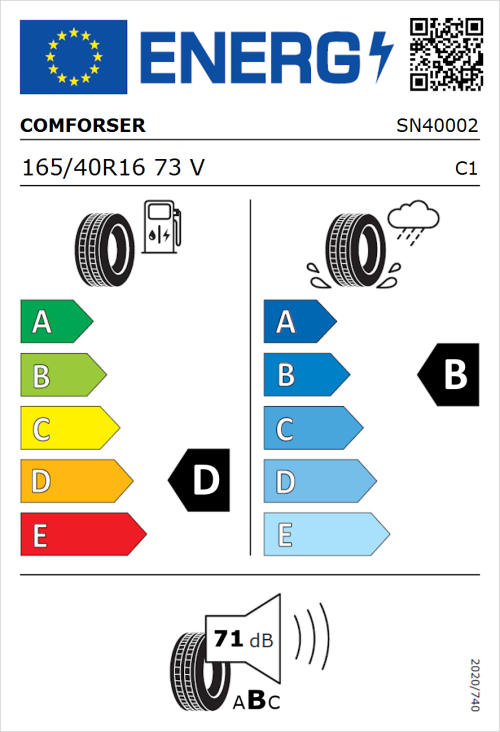 Tyre Label for Comforser Sports K4 165/40R16 73V